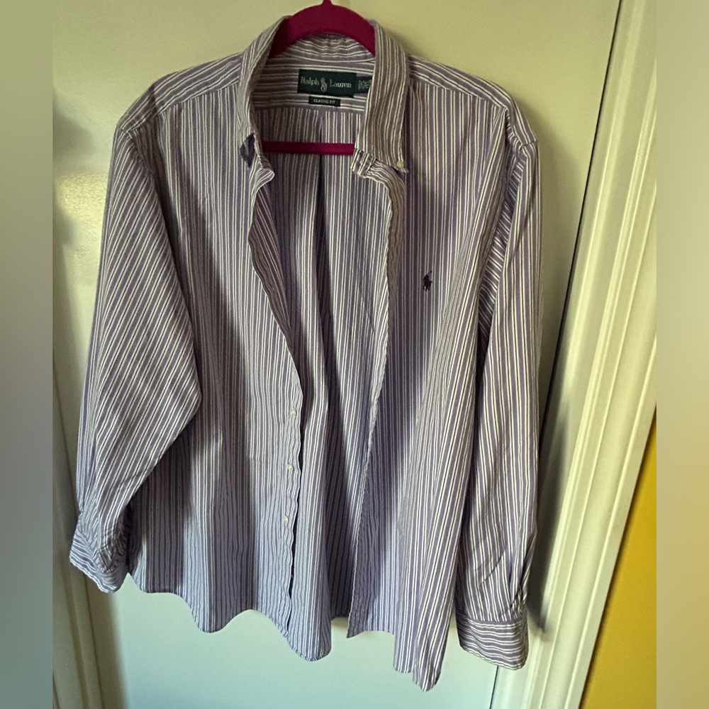 Ralph Lauren mens dress cotton shirt - purple/white size 17 1/2 34-35